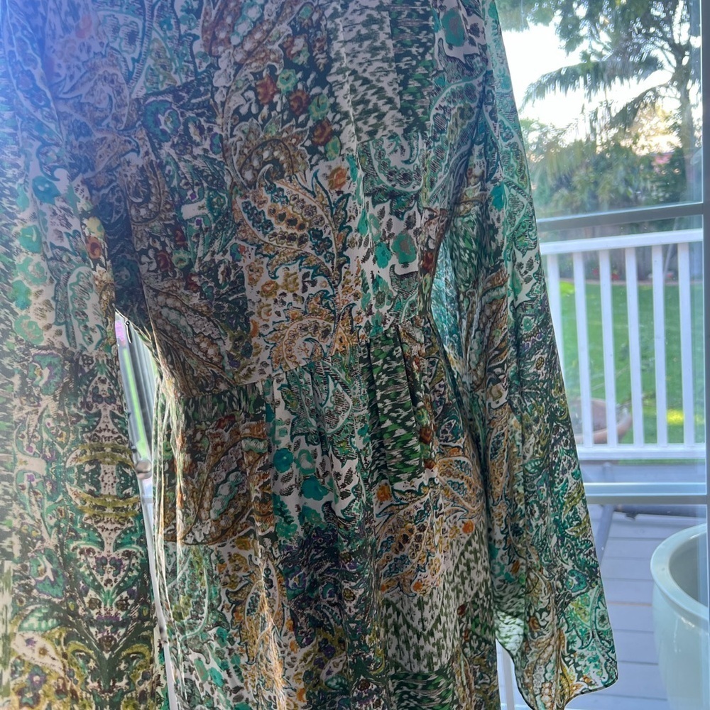 Anthropologie Green Long Sleeve Sundress Silk Kimono Dress NWT - Picture 7 of 14